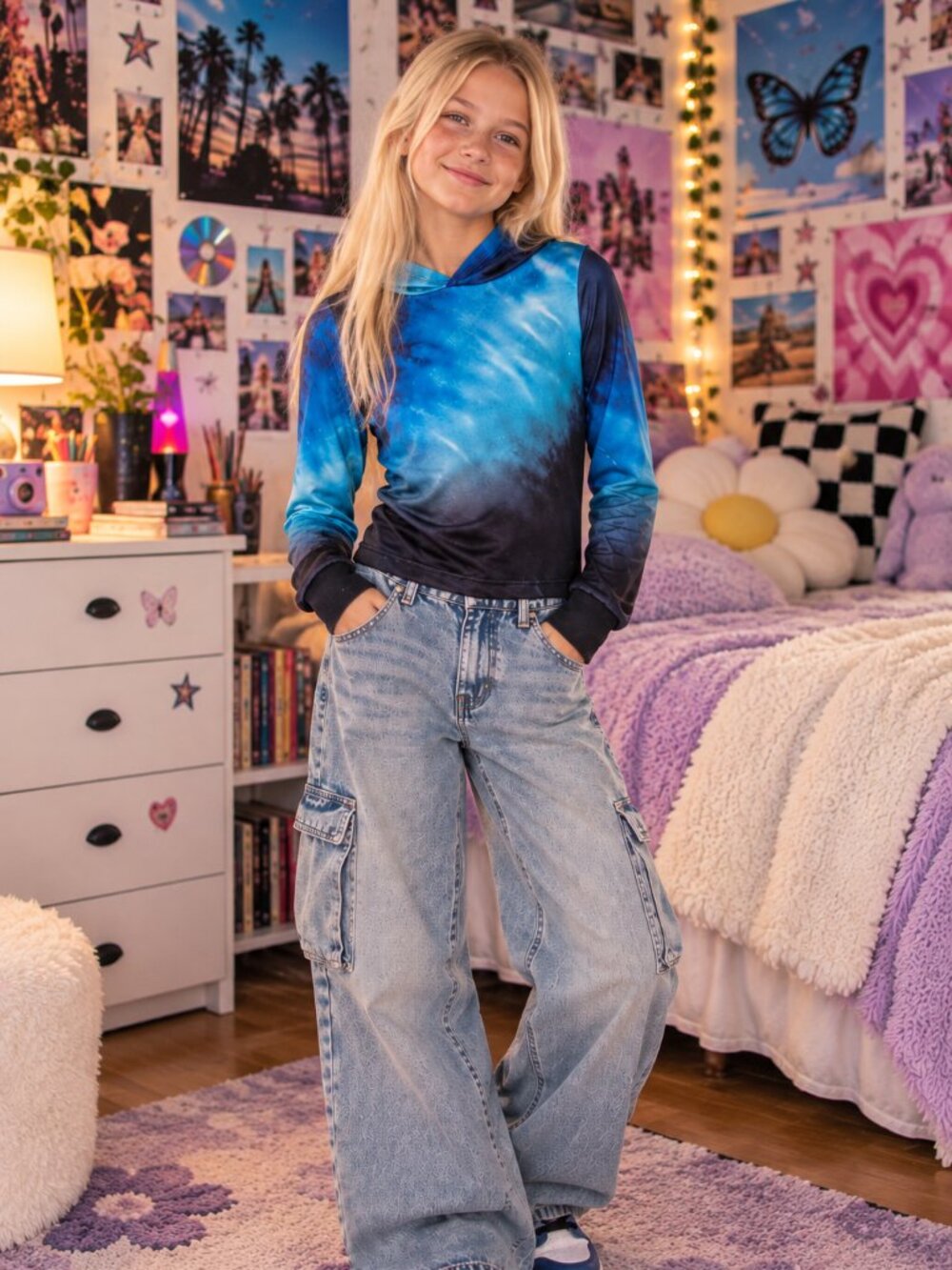 PixieGirl Blue Ombre Cropped Hoodie 10/11/12 Y2K Athleisure Cobalt